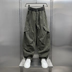 Retro Pleated Multi-Pocket Loose Straight Wide-Leg Pants