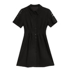 Polo Neck Pleated Casual Dress