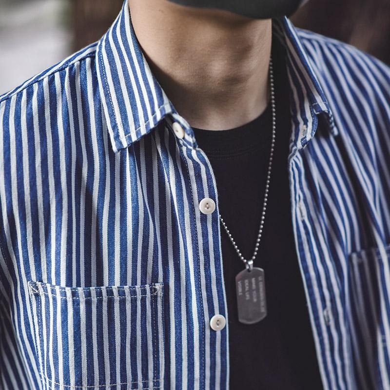 Retro Military Style Blue and White Stripes Shirts