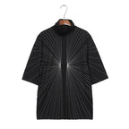 Ray Embroidery Loose Stand Collar Casual T-shirt