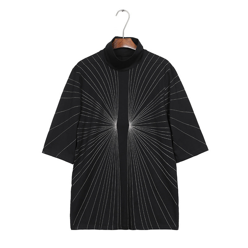 Ray Embroidery Loose Stand Collar Casual T-shirt