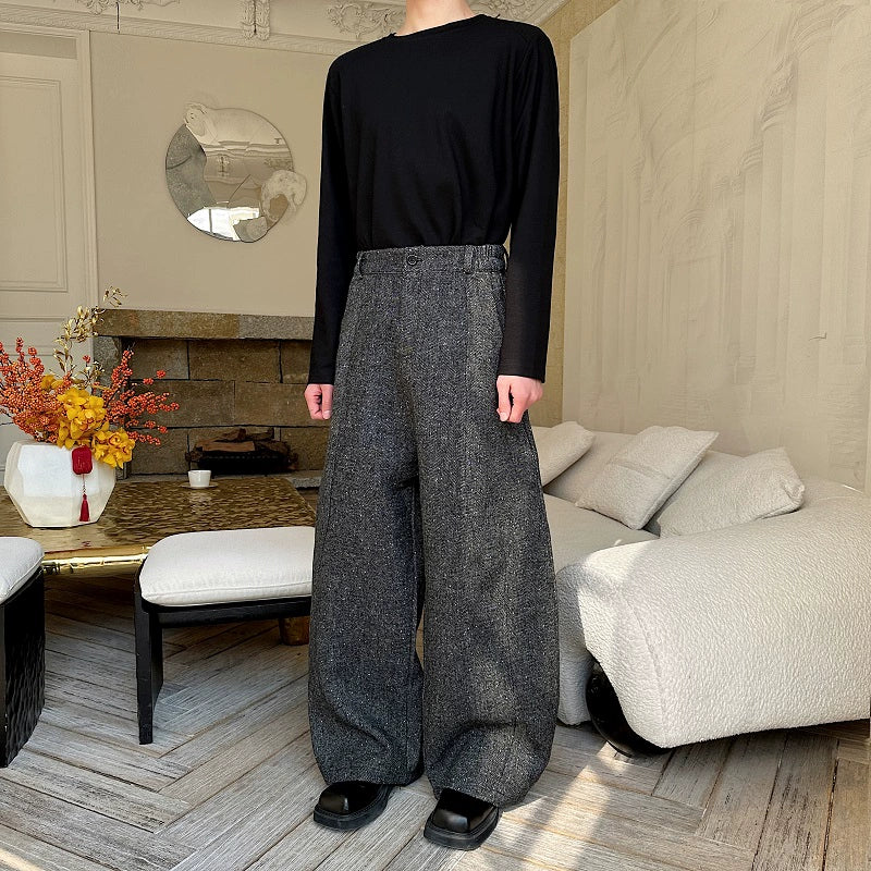 Woolen High Waist Loose Wide Leg Pants