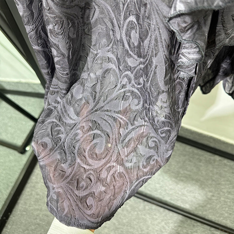 Vintage Pleated Embossed French Loose Hollow Breathable Shirt