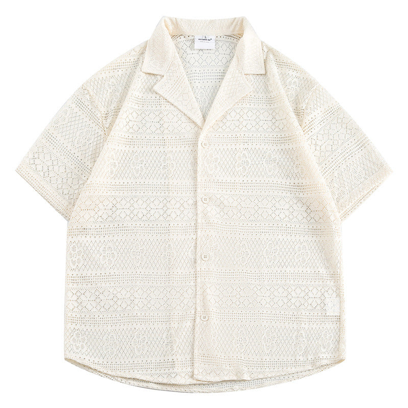 Loose Casual Hollow Pattern Cuban Collar Shirt