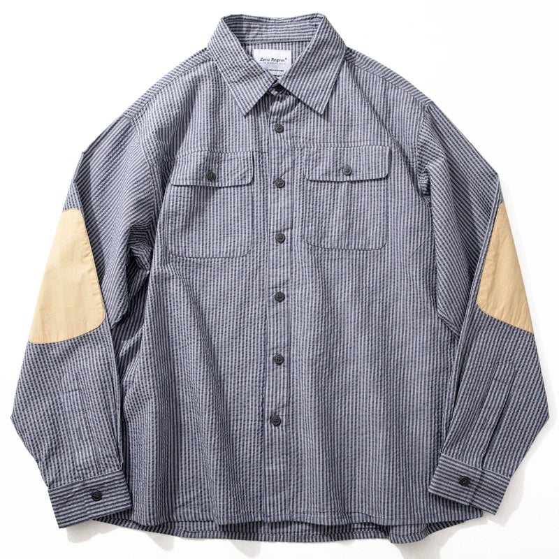 Japanese Striped Retro Patchwork Loose Casual Shirt