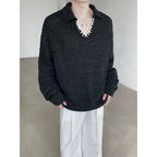 Retro Patchwork Contrast Color V-neck Sweater