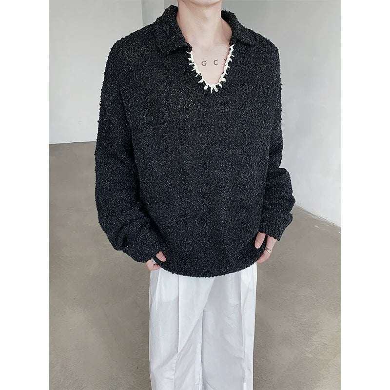 Retro Patchwork Contrast Color V-neck Sweater