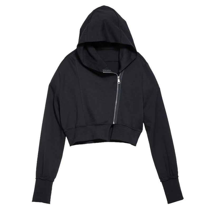 Black Hooded Loose Fit Short Jacket
