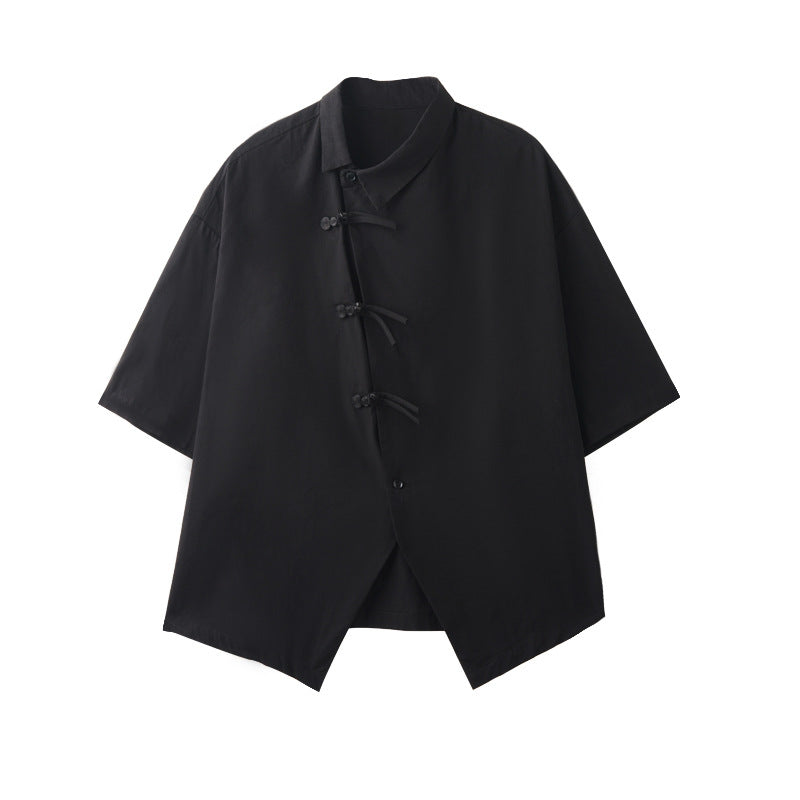 Slanted Buttoned Solid Color Irregular Shirt