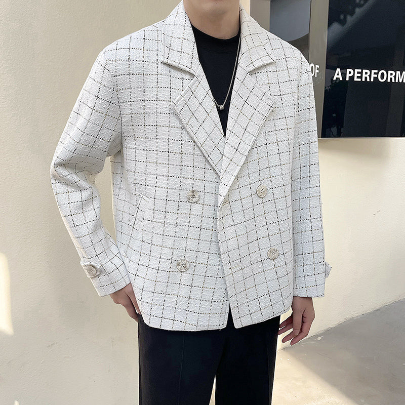 Double Breasted Lapel Plaid Blazer