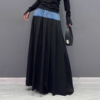 Casual Contrast Patchwork Denim Skirt