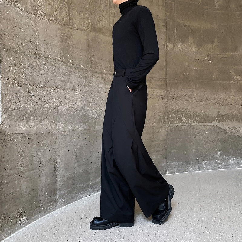 Thickened Straight Pleated Patchwork Wide-leg Trousers