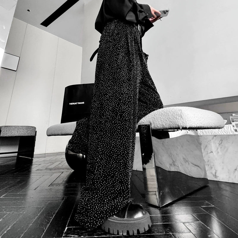 Rhinestone Floor-Mopping Straight-Leg Pants