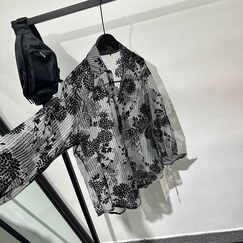 Retro Hollow Print Loose Casual Shirt