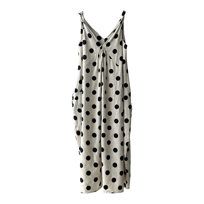 French V-neck Polka Dot Sleeveless Vest Dress