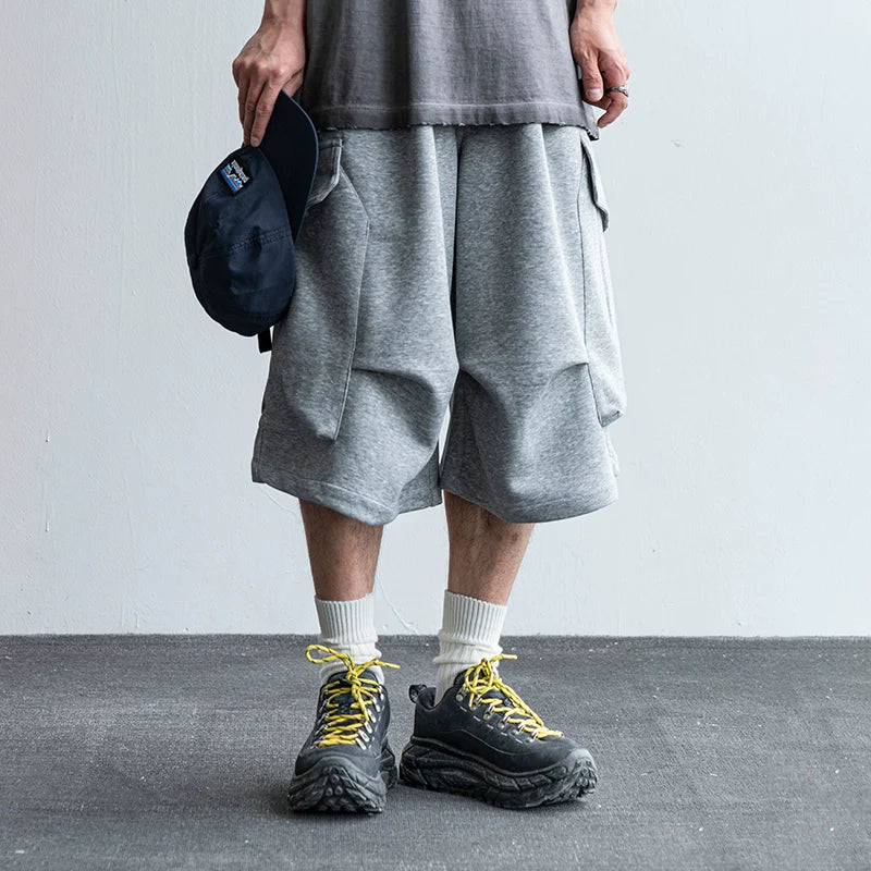 Middle Pleated Multi-pocket Cropped Sweatpants