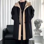 Color Block Hooded Mid-length Windbreaker Jacket