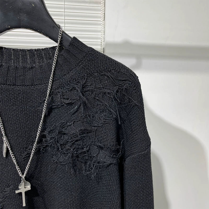 Irregular Hole Raw Edge Loose Sweater