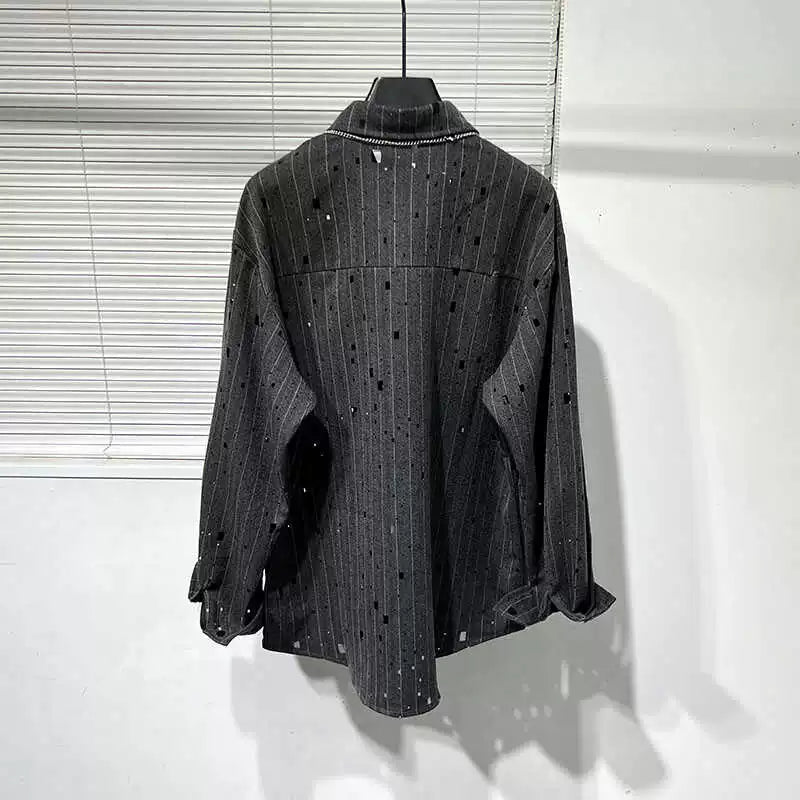 Vintage Striped Grey Sequined Ripped Shirt