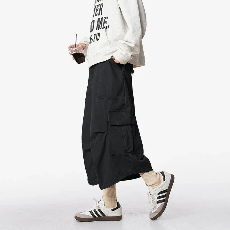 Loose Straight Wide-leg Casual Cropped Trousers