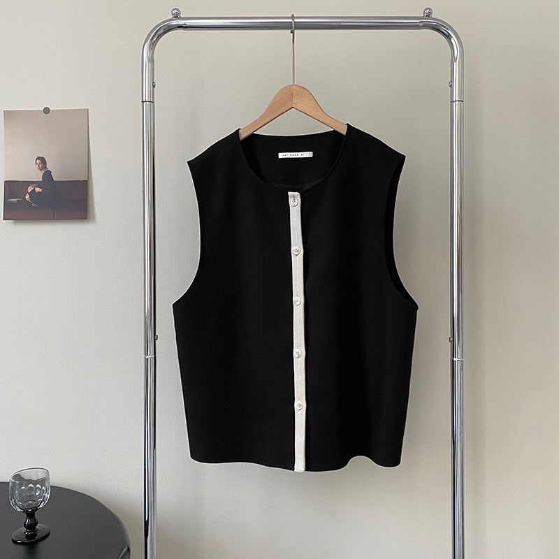 Contrast Color V Neck Suit Vest