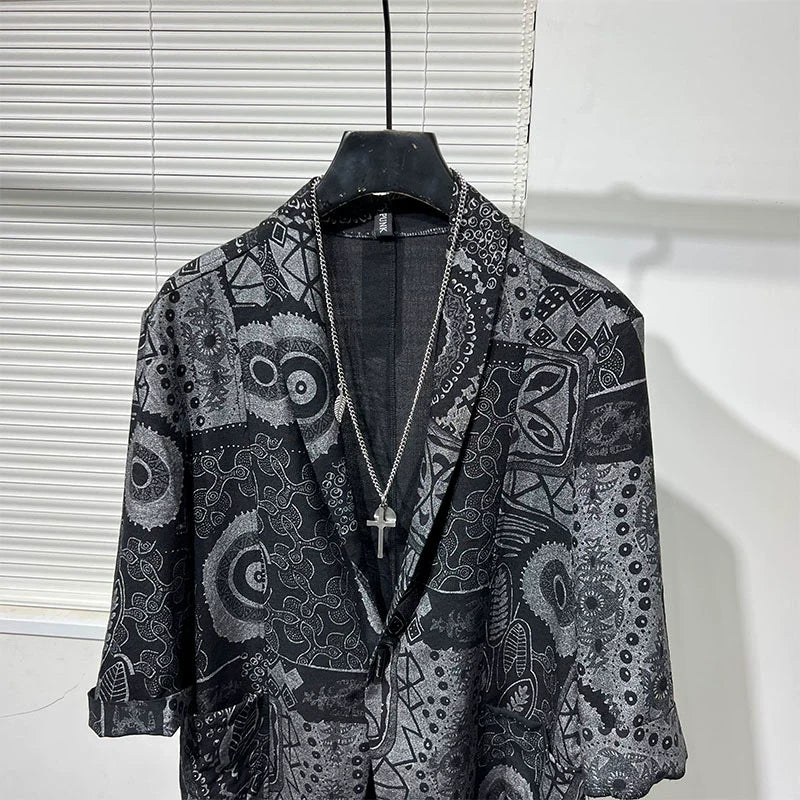 Irregular Printed Three-quarter Sleeve Shirt