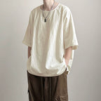 Japanese Loose Large Collar Cotton and Linen T-shirt