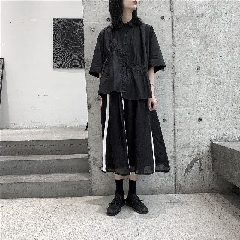 Japanese Style Irregular Pleated Loose T-shirt