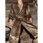 Leopard Satin Long Loose Pajamas