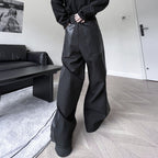 Dark Structured Patchwork Leather Wide-leg Pants