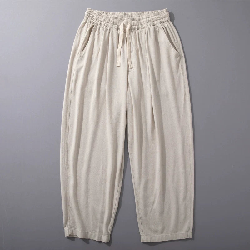 Linen Wide-leg Thin Elastic Waist Trousers