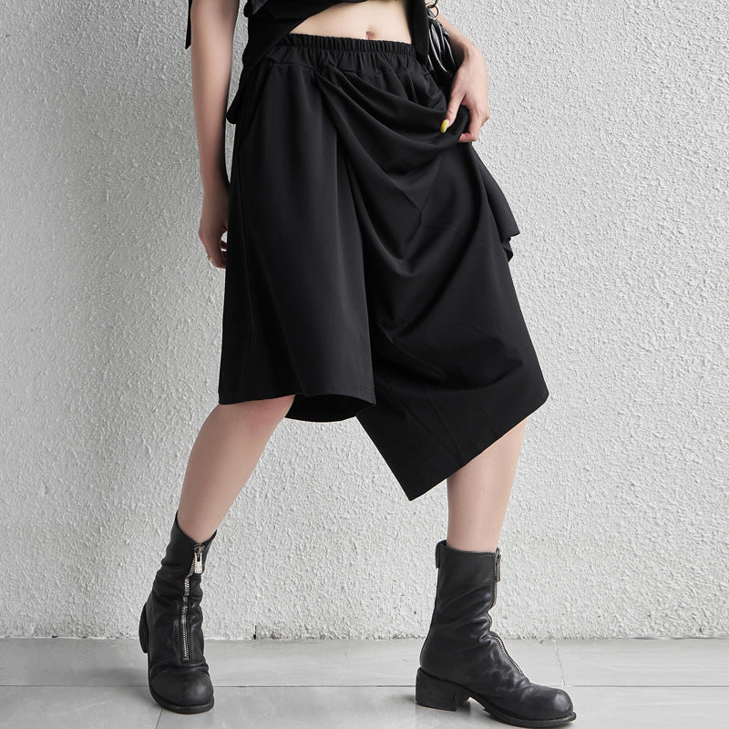 Elastic Waist Irregular Leg Loose Pants