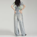 Tie-dyed Ripped Wide-leg Jeans