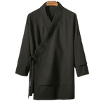 Dark Fake Two Piece Slanted Placket Cardigan