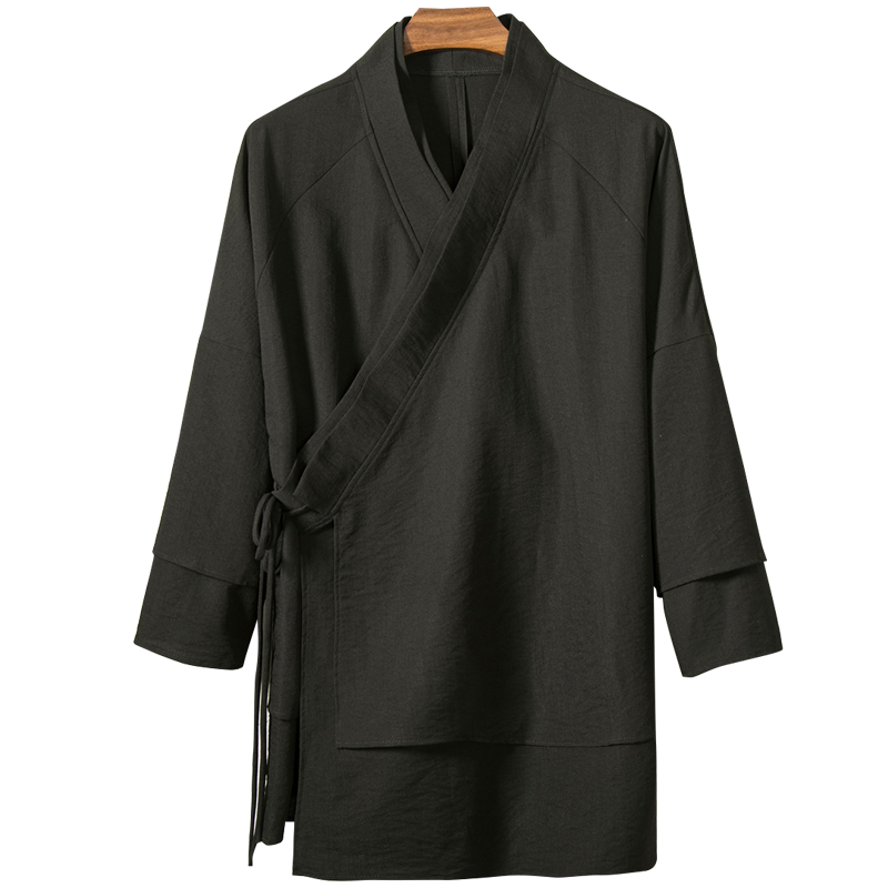 Dark Fake Two Piece Slanted Placket Cardigan