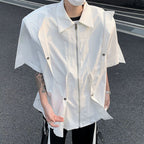 Stand Collar Patchwork Shoulder Pad Shirt