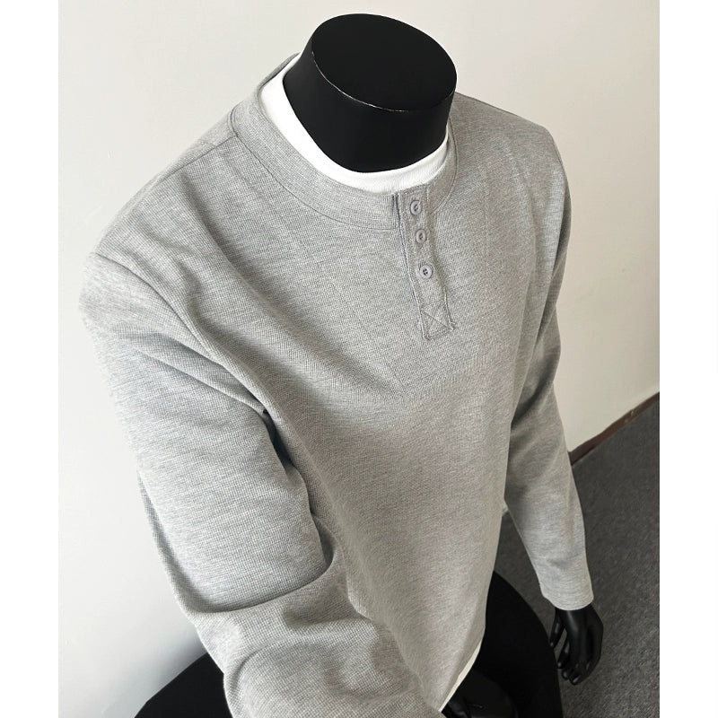 Fake two-piece waffle long-sleeved T-shirt