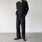 Buttoned Solid Long-sleeved T-shirt