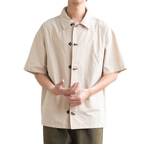 Cotton Japanese Retro Wooden Horn Button Shirt
