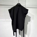 Vintage Lace-Up Loose Sleeveless Shirt