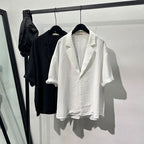 Embossed Pattern Solid Color Lapel Shirt