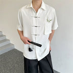 Buttoned Loose Pocket Embroidered Short-sleeved Shirt