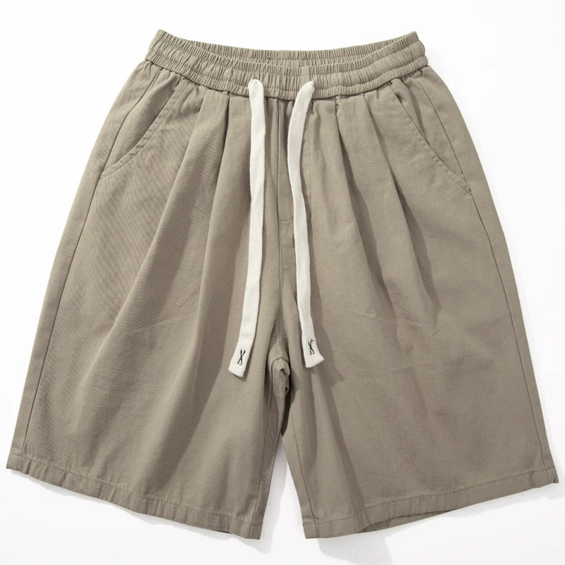Cotton Elastic Drawstring Straight Loose Casual Shorts