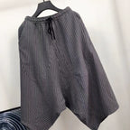 Loose Cotton and Linen Striped Drop Crotch Harem Pants