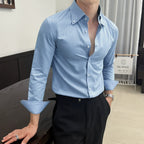 Striped Point Collar Casual Slim Shirt