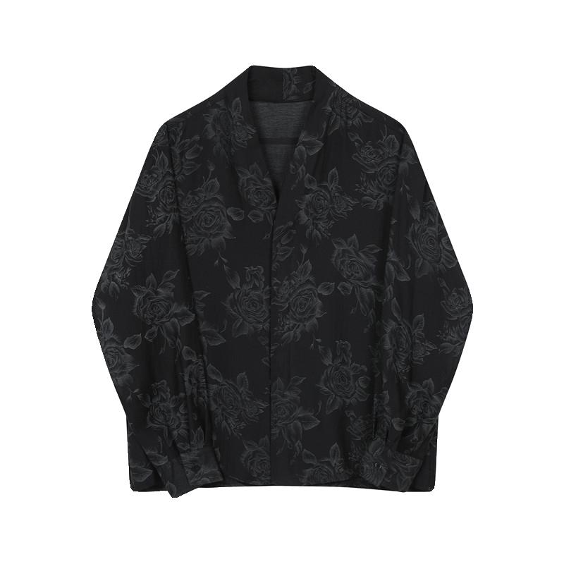 Retro V-neck Printed Casual Long-sleeved Shirt