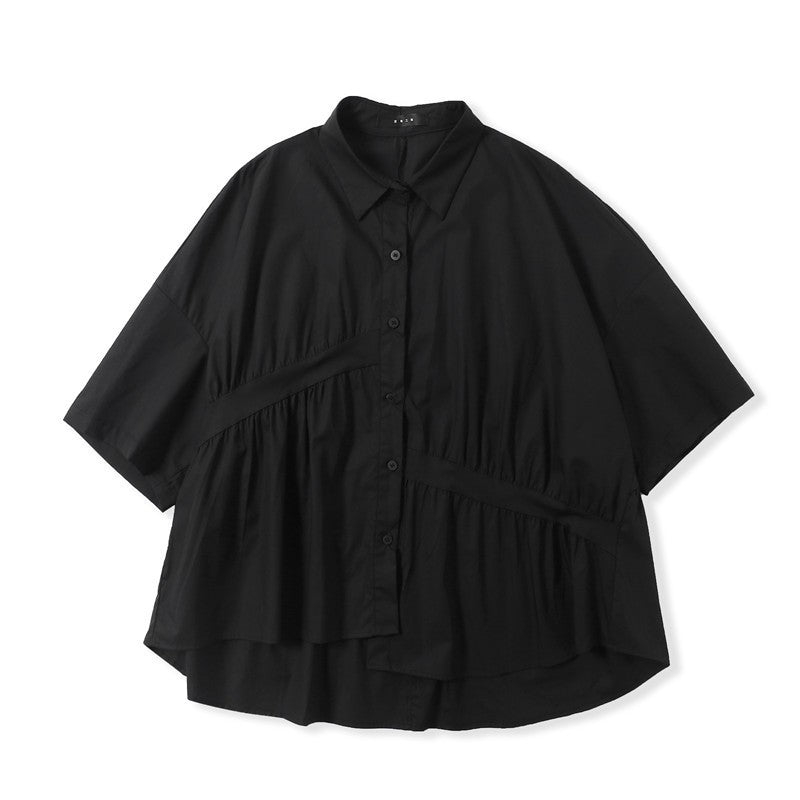 Japanese Style Irregular Pleated Loose T-shirt