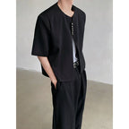 Buttoned Short Shoulder-padded Shirt