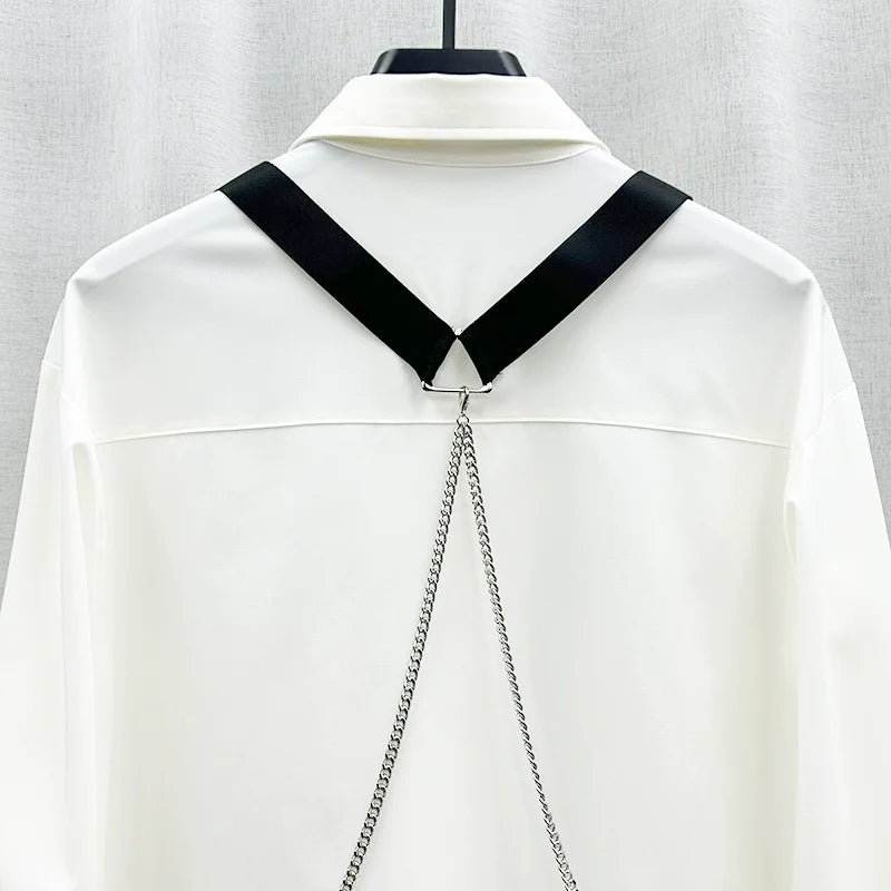 Chain Strap Loose Long Sleeve Shirt