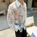 French Hollow Lace Loose Embroidered Shirt
